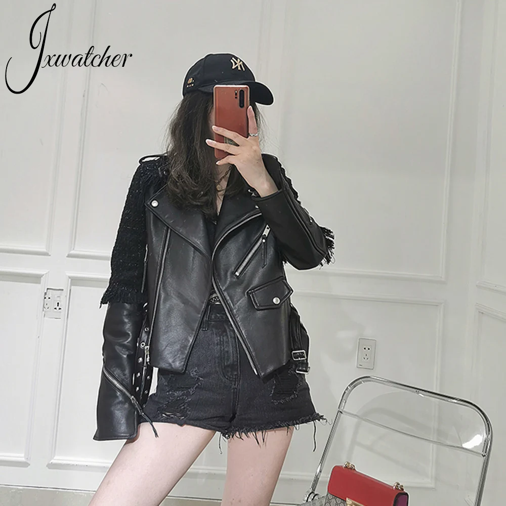 Women Autumn Zipper Casual Real Leather Jacket Soft Solid Motorcycle Sheepskin Jacket Fashion Streetwear Lady Slim Jacket