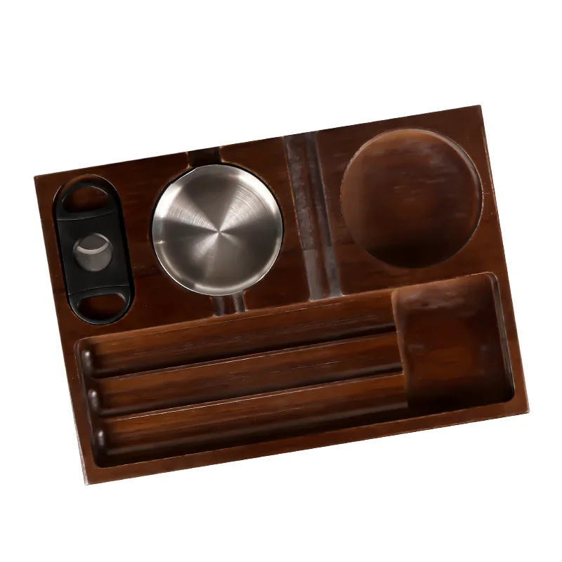 صينية تدخين خشبية فاخرة - منفضة سجائر سيجار مع حامل زجاجي ويسكي، ديكور سطح المكتب #4