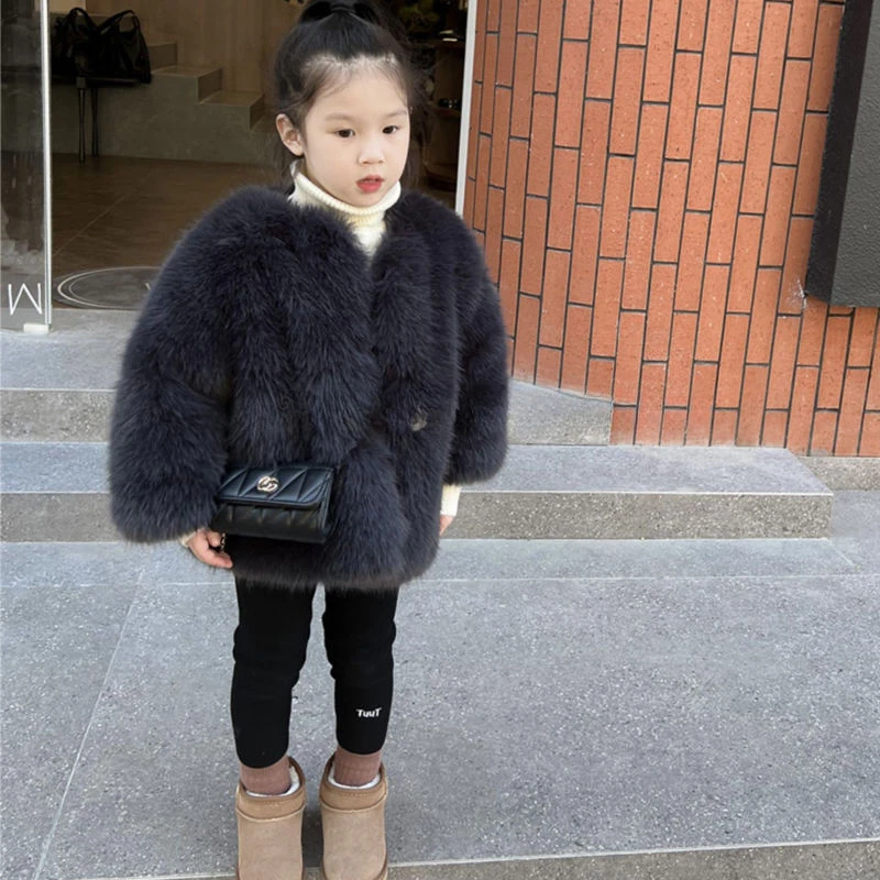 Girls\' Fur Coat Winter Outfit Girls\' Baby High-end Feeling Thickened Warm Top Cotton Jacket Winter Clothes for Girls Girls Coat