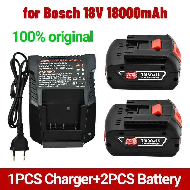 To NEW 18V Battery 18.0Ah for Bosch Electric Drill 18V Rechargeable Li-ion Battery BAT609, BAT609G, BAT618, BAT618G,