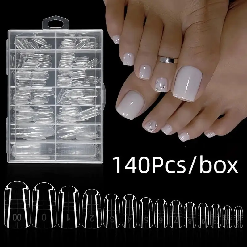 140Pcs/box Full Cover Fake Toenail Ultra Thin Clear Press On Toe Foot Nails Tips Artificial Acrylic False Nail Art Manicure Tool
