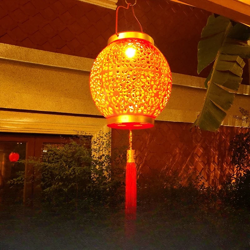 Solar LED Self-Control Chinees Nieuwjaar Festival Sfeer Hangende Solar Rode Lantaarn Chinese Tuindecoratie