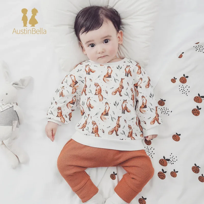 Organic Cotton Ins Newborn Baby\'s Clothes Spring Autumn Long Sleeve T-shirt Baby Tops Pure Cotton Soft Fox Printed T-shirts