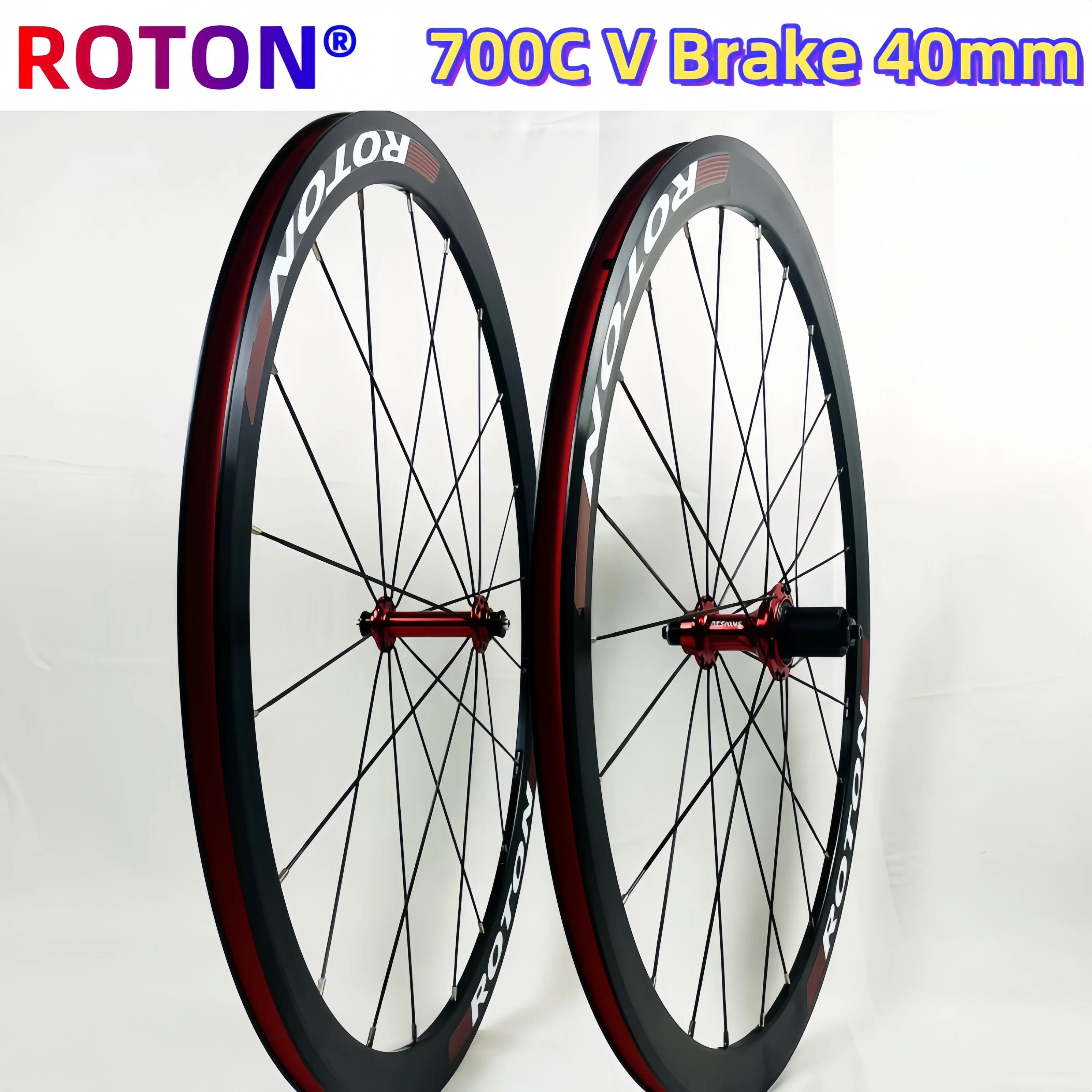 Roda de bicicleta ROTON-Aluminum Alloy Road, 700C, V, Barke, Dianteiro, Traseiro, QR Wheelset, 700x23-25C Pneu, Super Shine