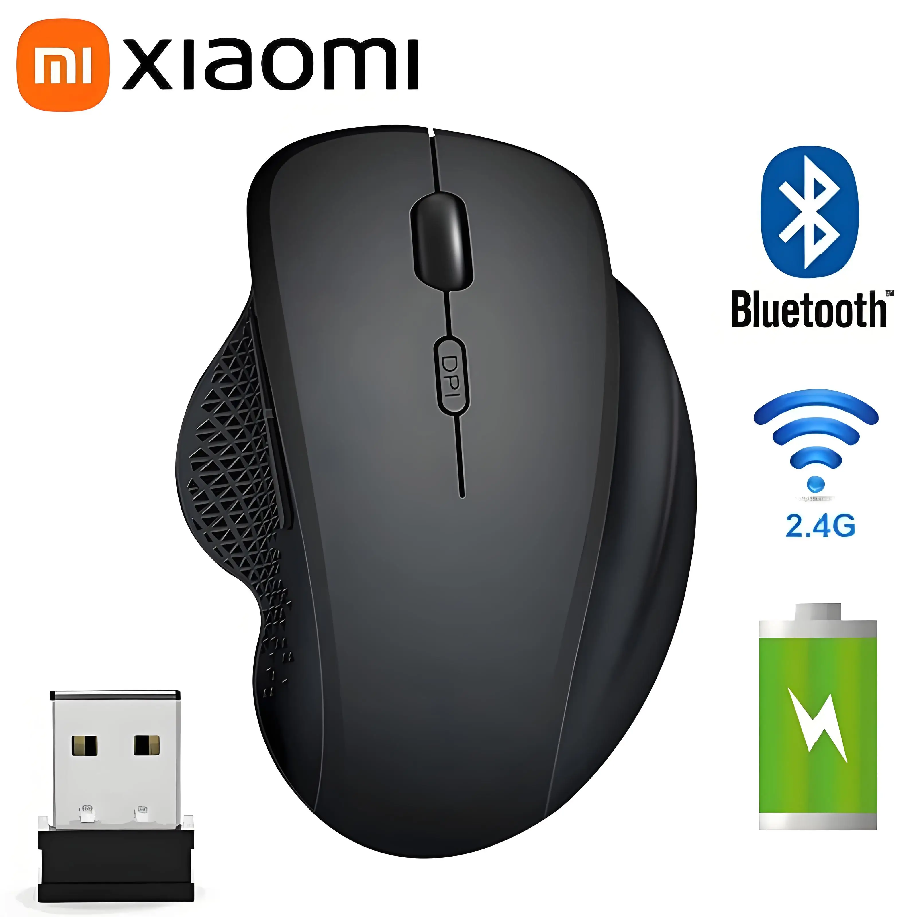 Xiaomi Dual Mode Wireless Computer Mouse 1600 DPI Rechargeable Ergonomic Bluetooth Mouse for Laptop/iPad/Tablet/Mac/Chromebook