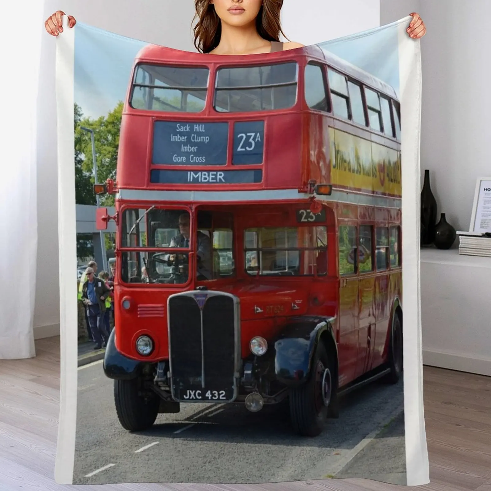 

Vintage AEC London bus at Imber Throw Blanket Shaggy Furry Soft Blanket for Bedroom Living Room