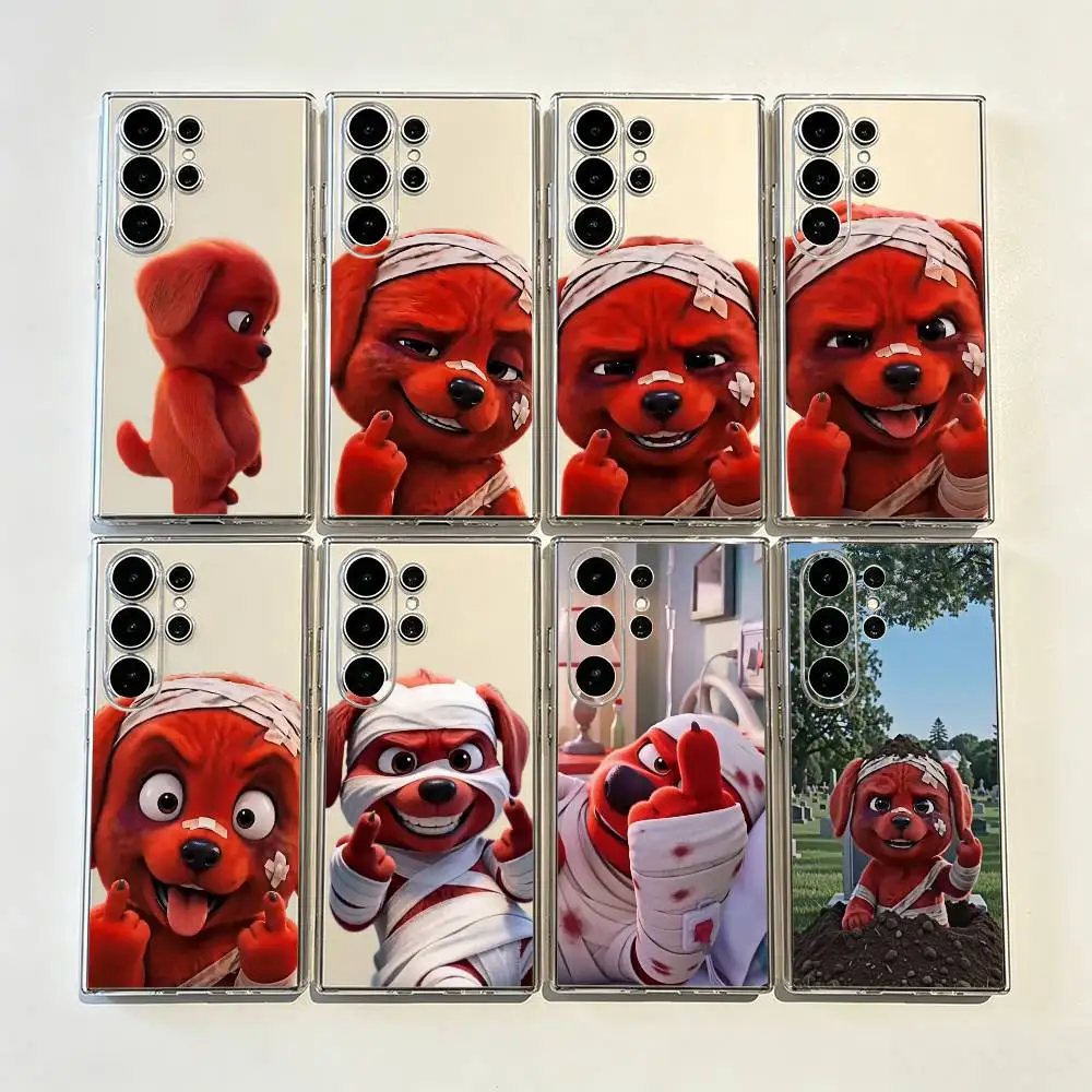 Internet Famous Red Dog Precise Hole Transparent Printed Phone Case For Samsung Galaxy S26/S25/24/23/22/30/21/10/9,Ultra,Plus