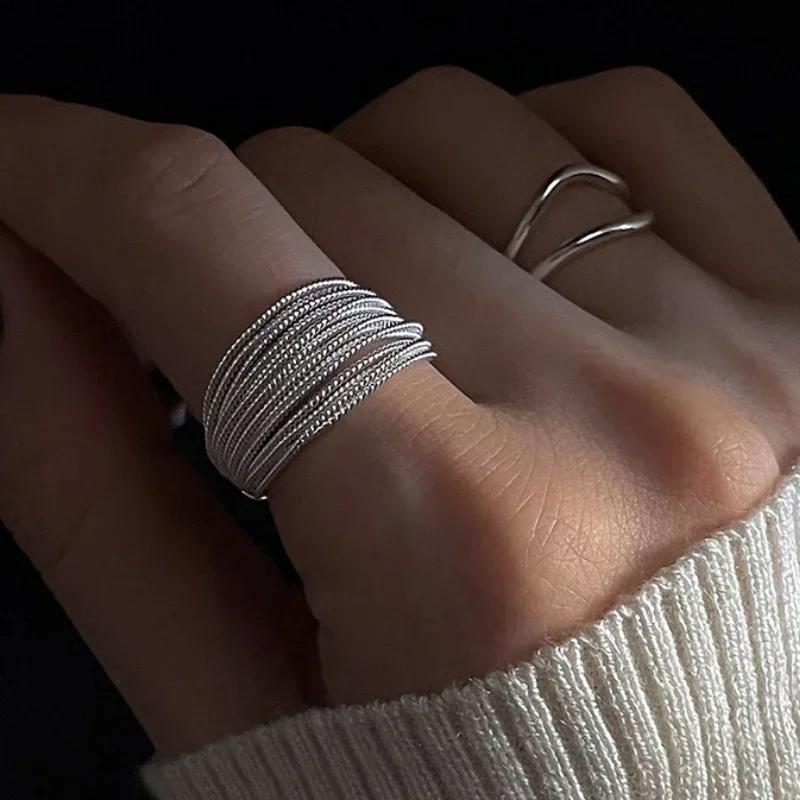 Modern Jewelry Cool Hiphop Style Silver Color Cuff Rings For Women Girl Party Gift  Creative Smooth Metallic Finger Accessories