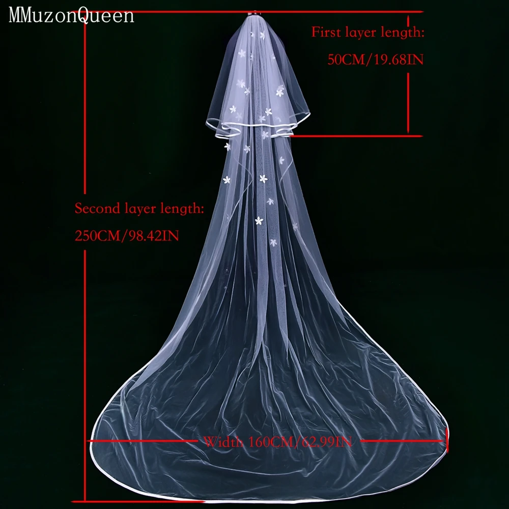 MMQ M30 Luxurious Sexy Flowers Hard Herringbone Edge Cape Veil Bridal Princess Wedding Long Tail Royal Chapel Accessory