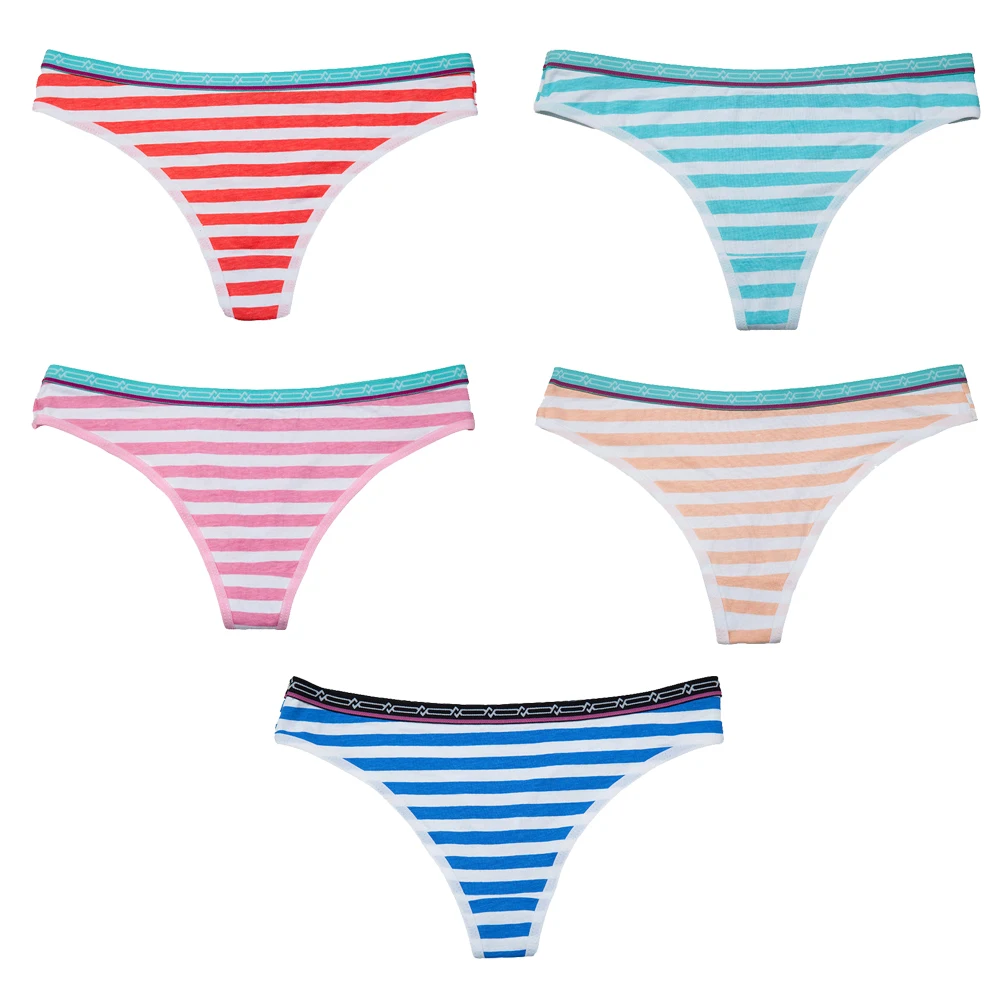 Women Thong Cotton Panties Sexy G-Strings Girls Briefs Set Ladies Underpants Striped Underwear Lingerie Strings 5 Pcs/lot