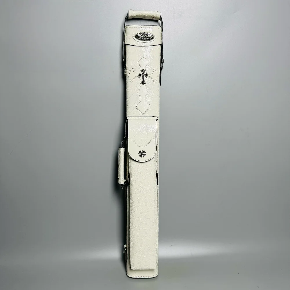 Handgefertigter Billard-Pool-Queue-Koffer aus Leder, 1 x 1/2 x 2/3 x 4 Löcher, weiß