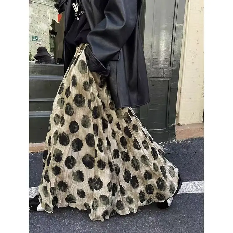 Green Dot Skirt Women Elegant Vintage High Waisted Holiday Beach Skirt A Line Skinny Sprint Tie Dye Pretty Style Skirt Summer