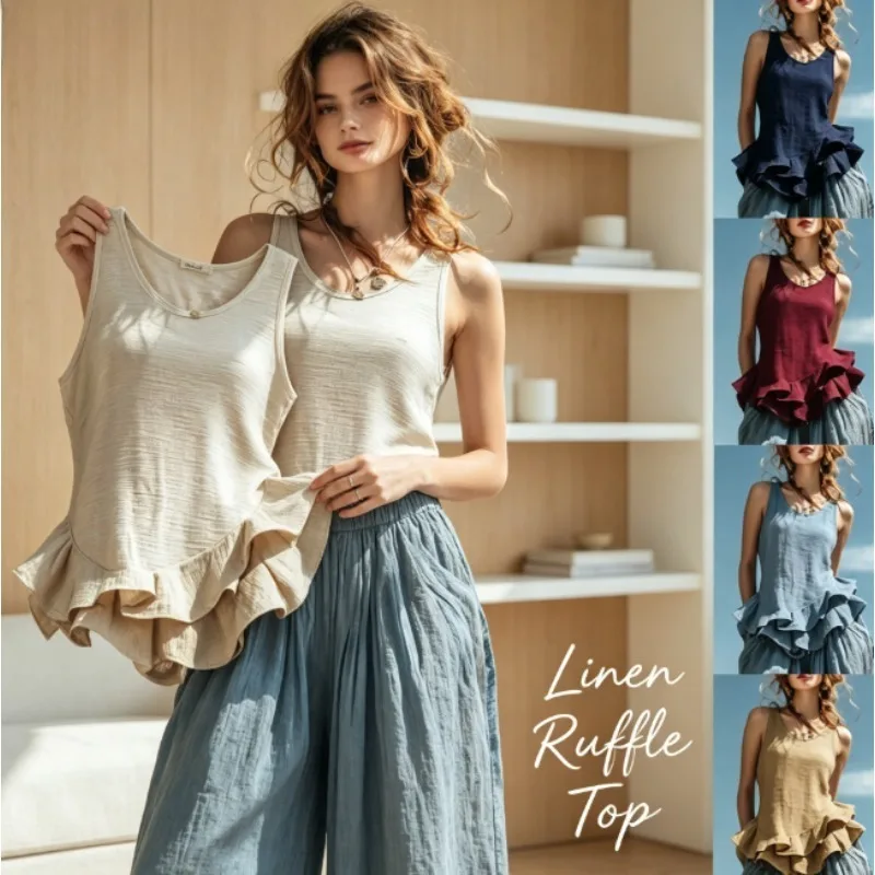 

2026 Spring Summer New Women‘s Sleeveless Ruffle Casual Fashion Blouse Breathable & Flowy Perfect for Daily Beach Vacation