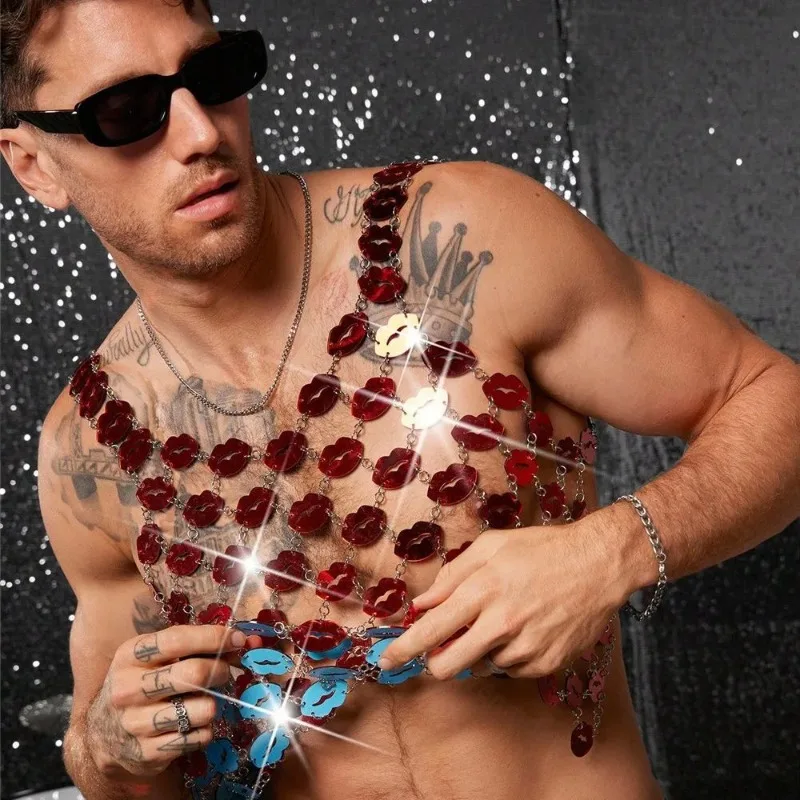 Cyber Future-Inspired Men's Red Mirror Acrylic Vest Party Geometric Cutout Sheer Top Stage Music Festival Hot Guy Outfit