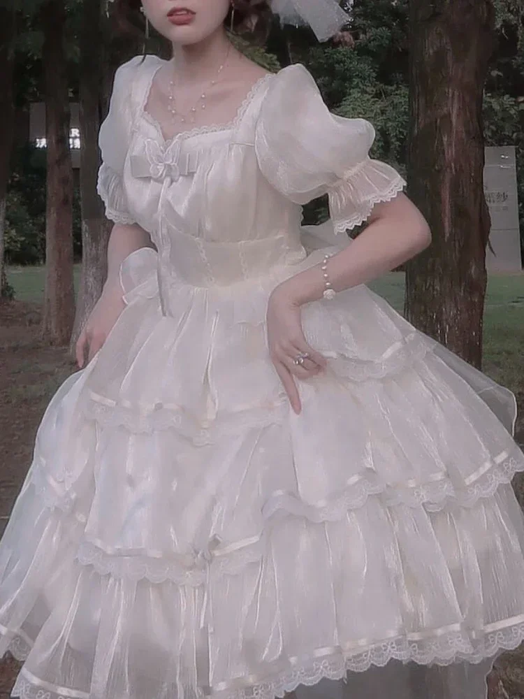 

Sweet Elegant Princess Lolita Dress Women Tierred Design Vintage Long Fairy Dress Female 2025 Spring Korean Casual Party Dresses