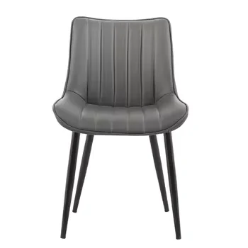 Nordic Modern Luxury Home Coffee Dining Chair Faux Leather Four Sided Metal Legs Contemporary Style for Hotel Dining Room Use