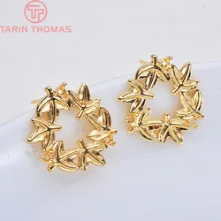 (4035) 6PCS 18MM 24K Gold Color Brass Round Stud Earrings High Quality DIY Jewelry Making Findings Accessories