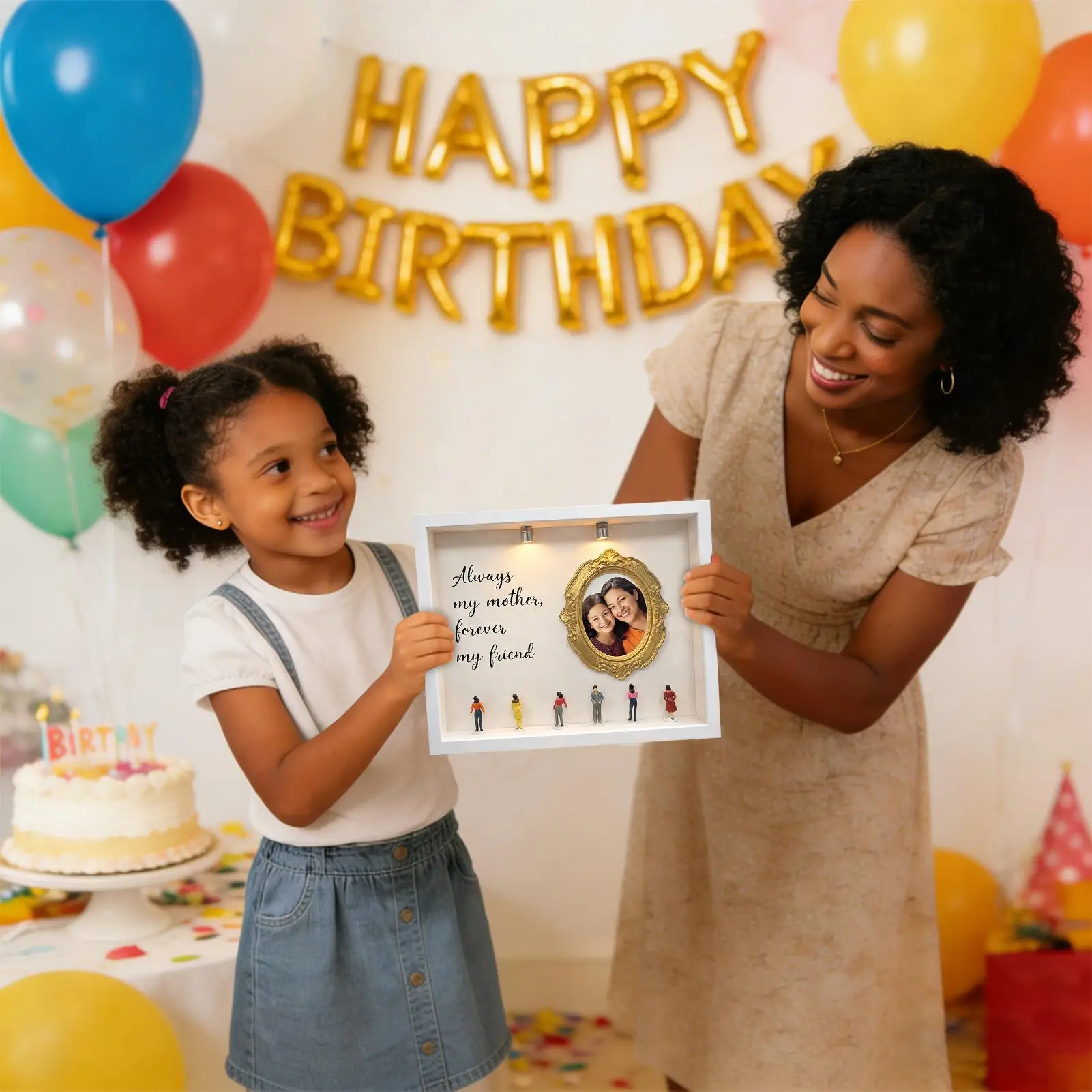 Kit con Luces, Figuras, Marco de Fotos con Memoria, Kit de Caja de Siluetas DIY para Mujeres, Mamá, Decoración del Hogar, Dormitorio, Sala de Estar, Oficina