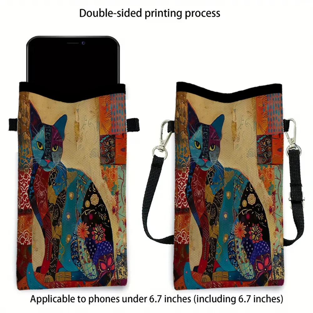 Floral Cat Pattern Crossbody Bag Print Phone Wallet with Adjustable Shoulder Strap Unisex Design for Daily Use Phone Purse - view 6