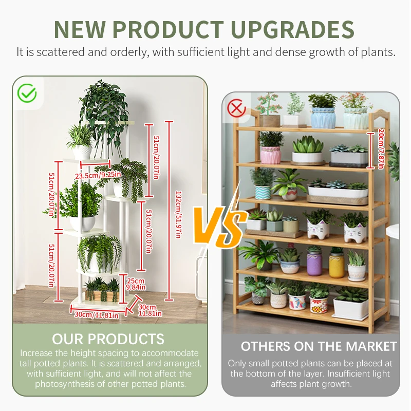 Plant Stand Pot Rack Wooden Shelf Stand For Flowers Balcony Display 4/5/6 Layer Flower Stand Multiple Flowerpot Holder Organizer