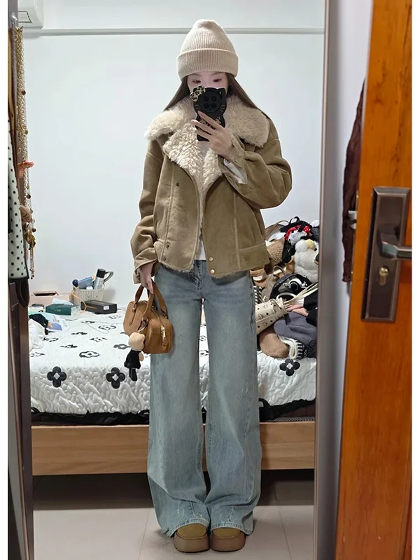 

Retro American Hole Punch Wide Leg Denim Jeans Women's High Waist Spring Autumn Winter Trousers Faionable Tear Design Ladie...