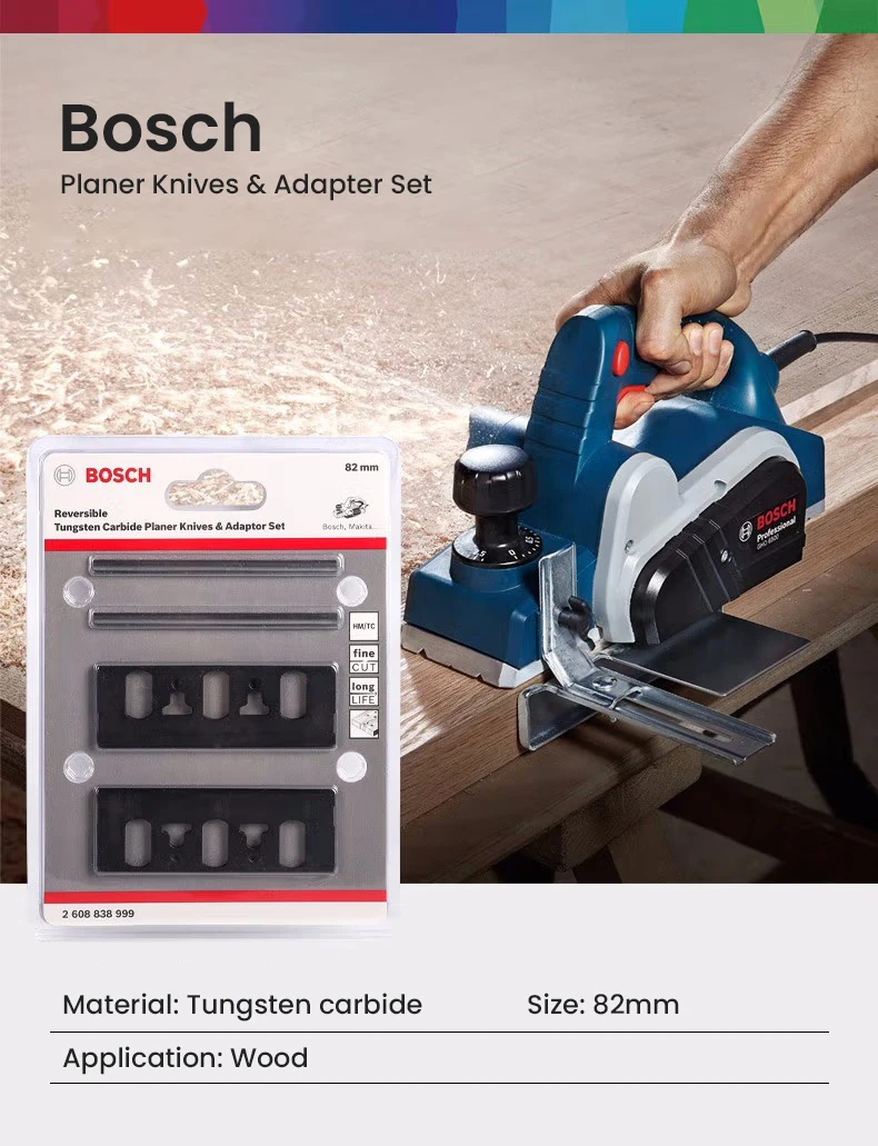 Bosch 82mm Reversible Tungsten Carbide Blade Knives and Adapter Set Hard Alloy Suitable for GHO6500/10-82/20-82 Electric Planer