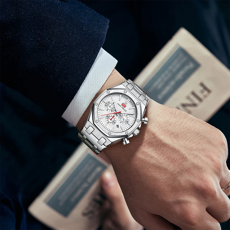 MINI FOCUS 0609 แฟชั่นนาฬิกาควอตซ์สําหรับชาย Multi-Function Luminous ปฏิทิน Chronograph กันน้ํา Casual นาฬิกาข้อมือผู้ชาย