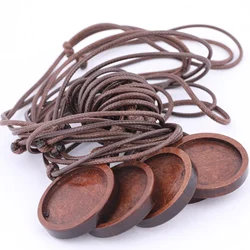 10pcs Fit 25mm Wood Cabochon Pendant Base Setting Trays Diy Adjustable Cord Chain Necklace Bezel Blanks For Jewelry Making