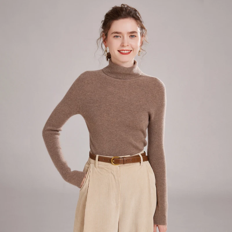 

MEELEX Women High Collar 100% Cashmere Sweater Classic Autumn Winter Woman Slim Warm Knitted Tops Elegant Soft Pullover Shirt