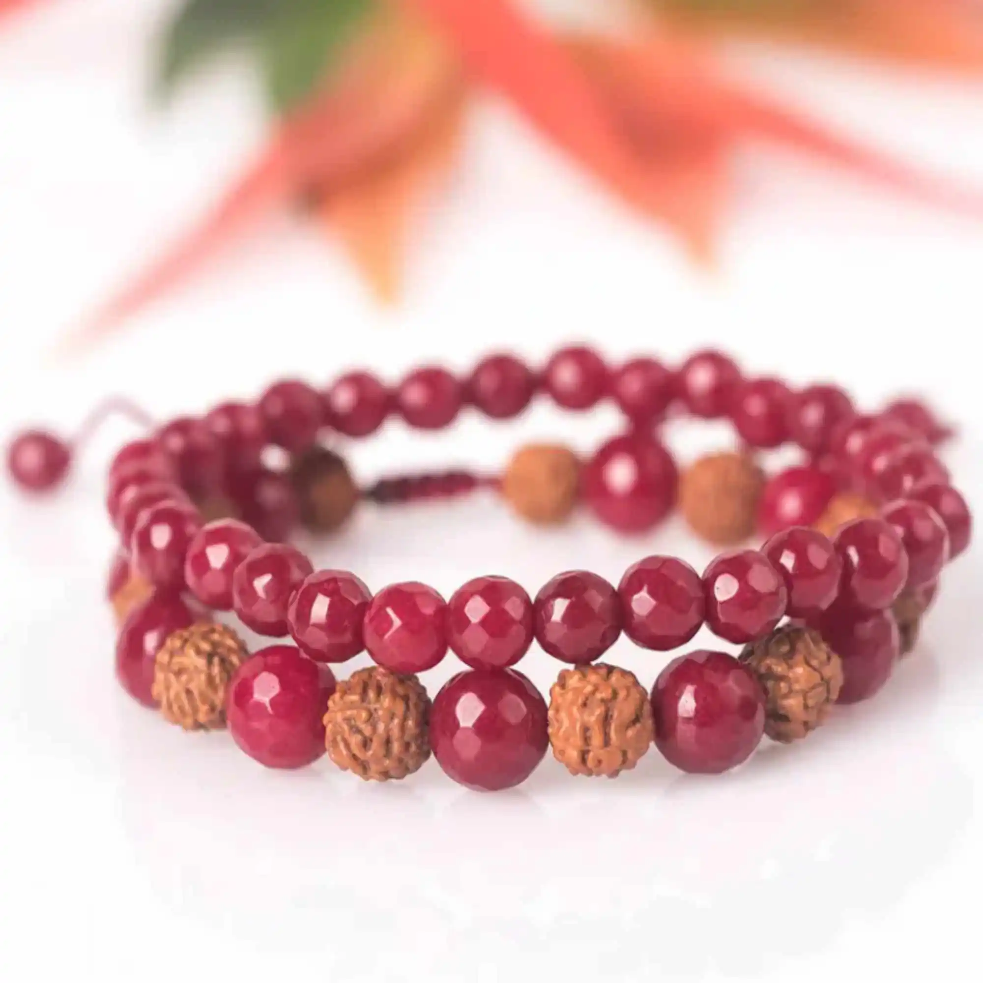 2pcs 8mm Natural Rudraksha ruby gemstone beads Bracelet Inspiration Glowing Handmade Relief All Saints' Day Pray Classic Taseel