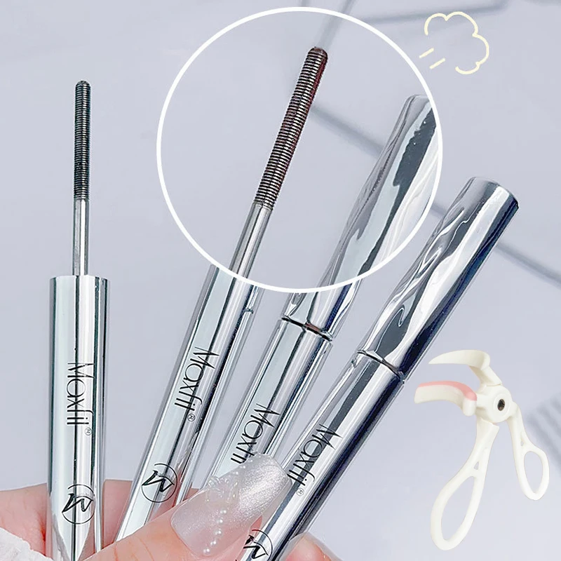 Metal Iron Lashes Mascara Waterproof Silk Fiber Mascara Black Long Curling Eyelash Extensions Non-clumping Eyes Makeup Cosmetics