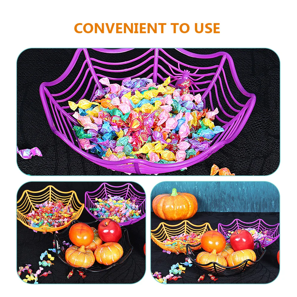 

5pcs Spider Web Fruit Basket Halloween Decor Cobweb Storage Bowl Ghost Snack Plate Fruits Tray Plastic Container Candy