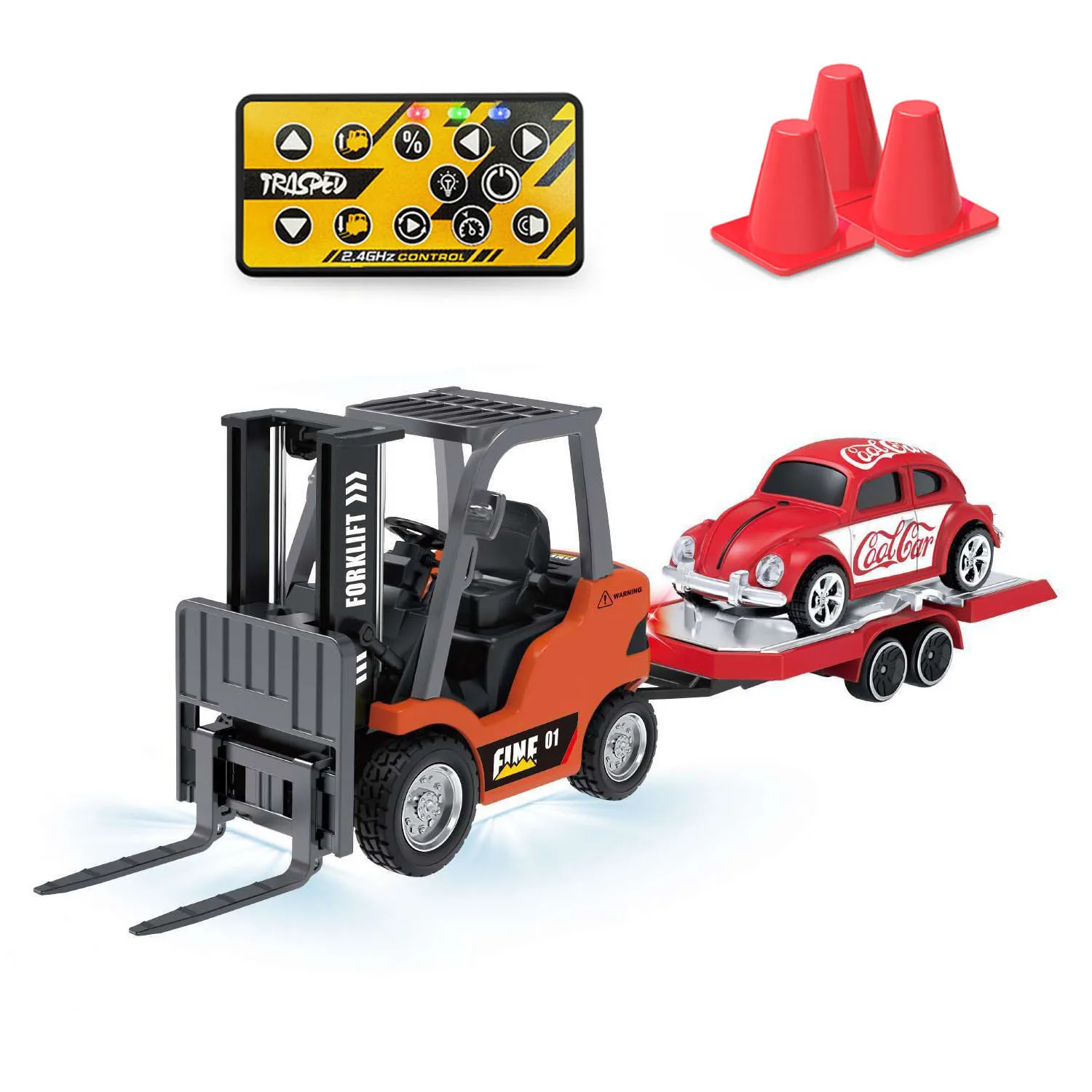 1:64 2.4 جيجا هرتز التحكم عن بعد رافعة شوكية نصف سبيكة RC ضوء السيارة تأثير الصوت ث/مقطورة صغيرة سيارة منضدية نموذج جمع هدية #1