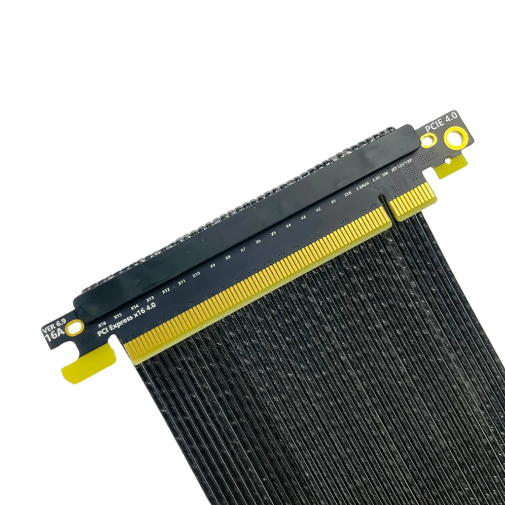 PCIe 4.0 x16 Riser-Kabel, versilbert, flexibel, doppelt umgekehrtes Verlängerungskabel, PCI-E Gen4, für ITX-Gehäuse, Grafikkarte – Detail 2