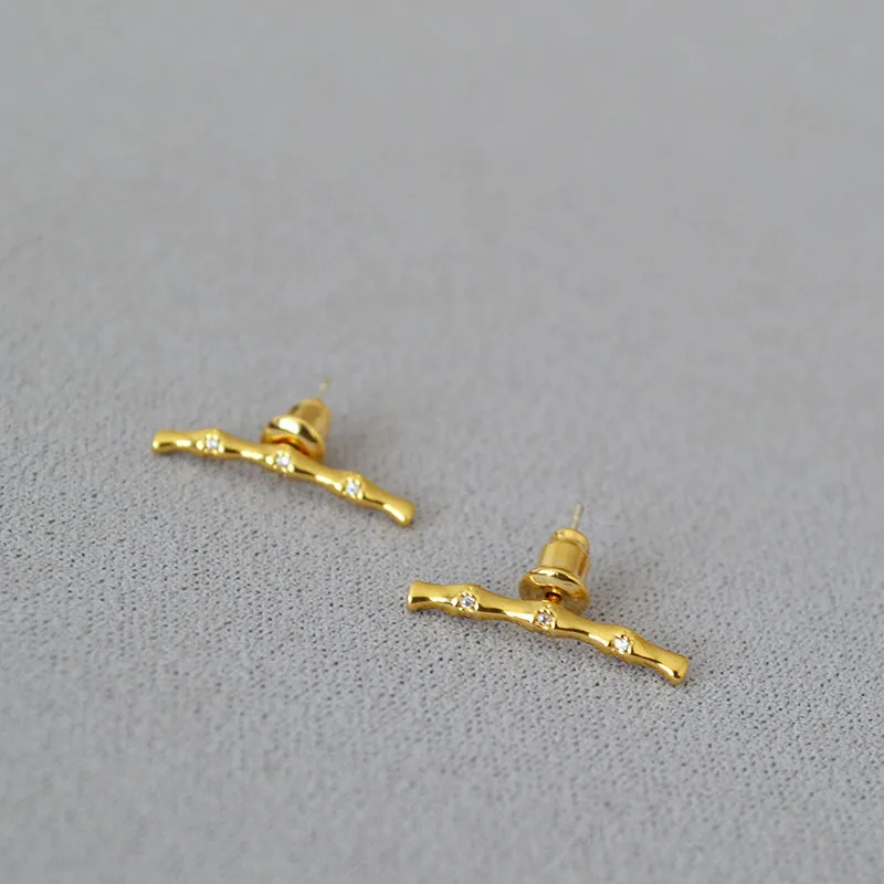 

Japanese Korean simple personalized zircon bamboo festivals stud earrings for men and women