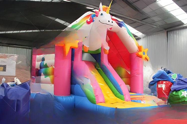 Inflatable bounce house unicorn bouncer with slide cartoon inflatable castle combo slide for kids