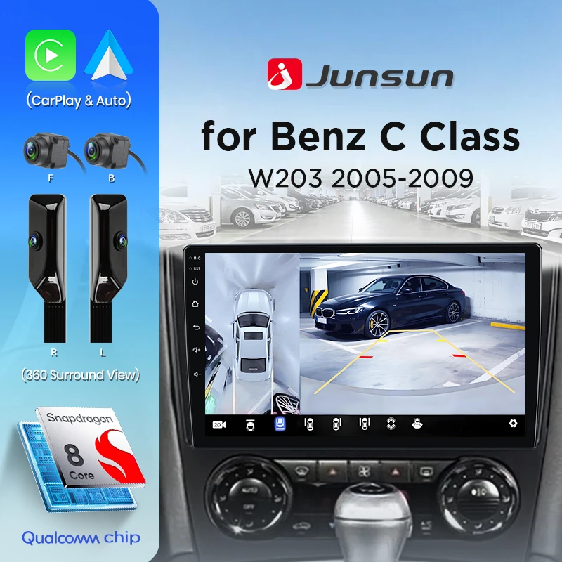 Image of Junsun Android Auto 8-Kern 360-Grad-Kamera Autoradio für Benz C-Klasse W203 2005-2009 Multimedia Wireless CarPlay SWC GPS DAB Navi RDS Eingebaute 4G Cloud ESIM