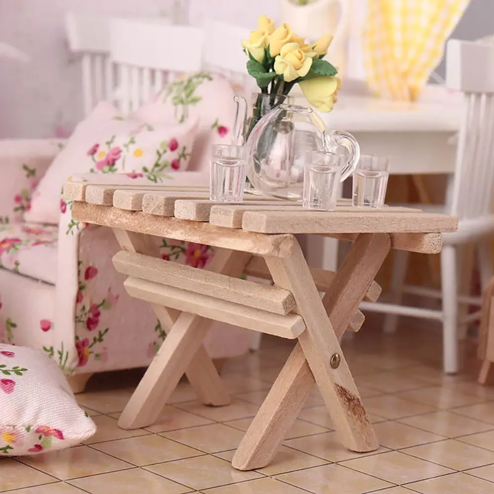 Kinderspiel zeug Blumen regal Fotografie Requisiten Puppenhaus Möbel Holz hocker Miniatur Tee table Puppen Zubehör