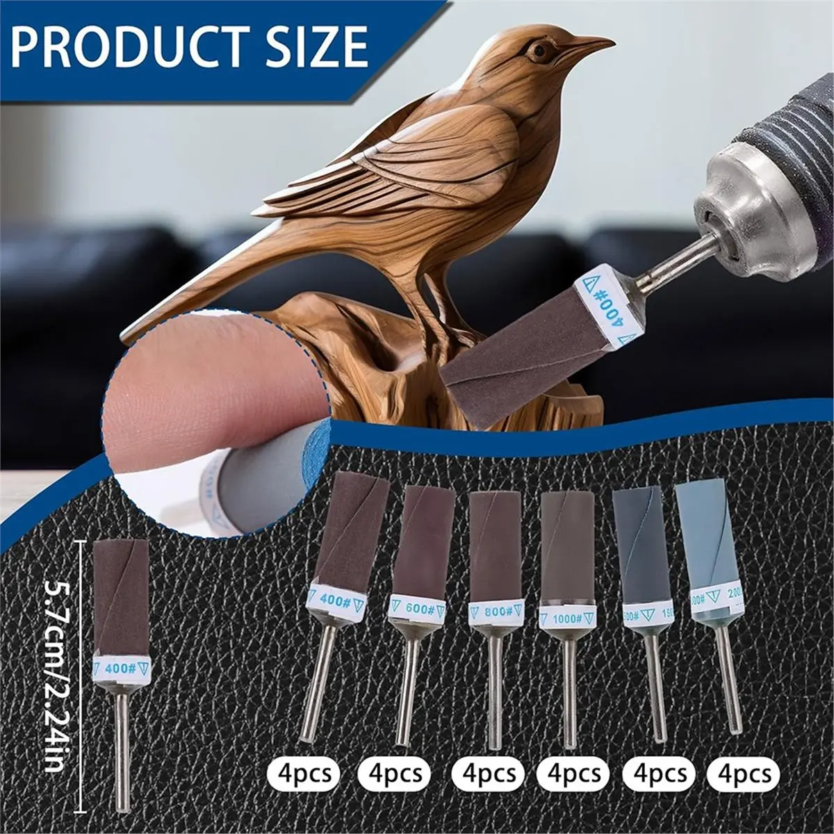 AT59 24pcs for Rotary Tool Sanding Drums, 400-2000 Grit Sander Bits Kit for Polishing Grinding