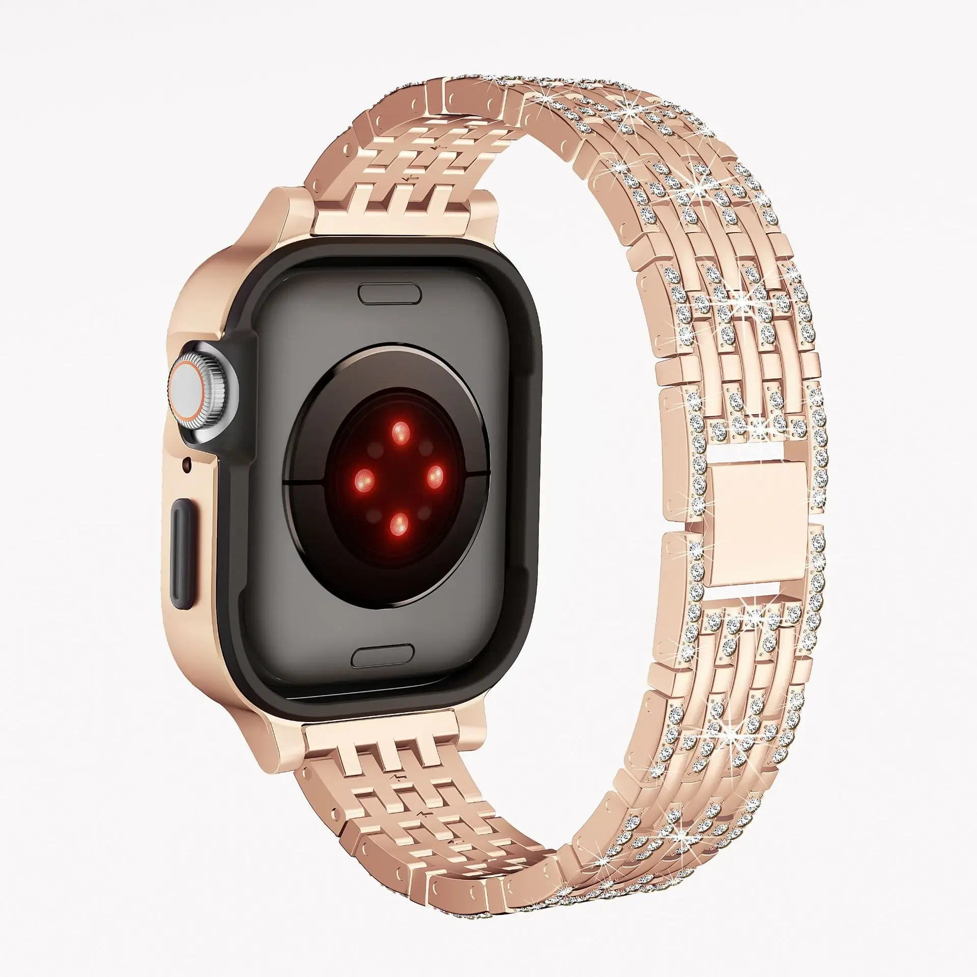 Metal Diamond Case+Strap For Apple Watch 9 8 7 Band 45mm 41mm Women Bracelet Correa iWatch 6 5 4 SE2 44mm 40mm Protective Cover