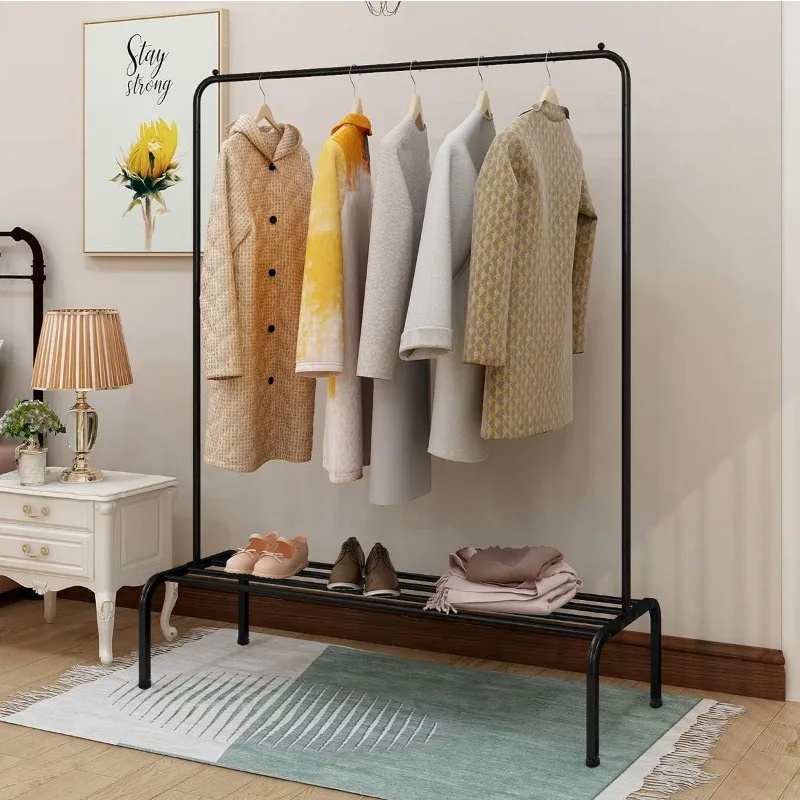 

Metal Garment Rack Heavy Duty Clothes Stand Rack With Top Rod and Lower Storage Shelf Industrial Clothes Rack for Indoor