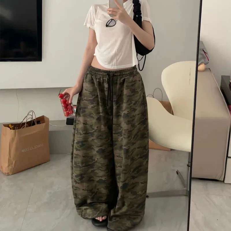 Y2K Vintage Camouflage Pants Women American Streetwear Baggy Sweatpants Summer Fashion Casual All Match Wide Leg Trousers New