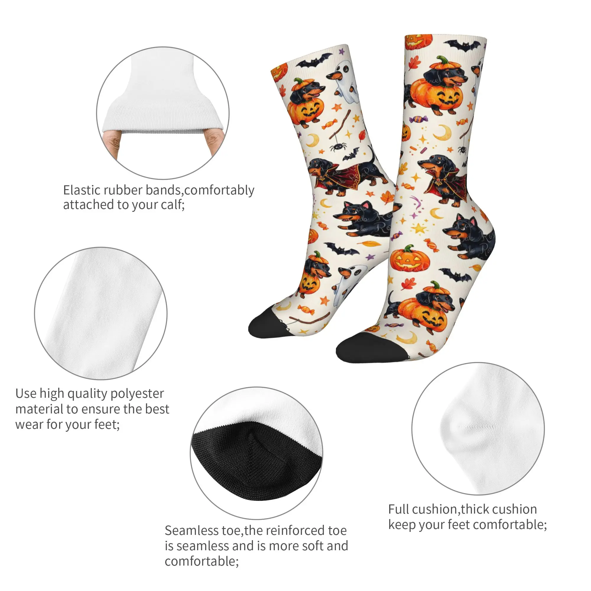 Fashion Male Men Socks Halloween Dachshund Dog Sock Polyester Pumpkin Witch Fall Women Stockings Spring Summer Autumn Winter
