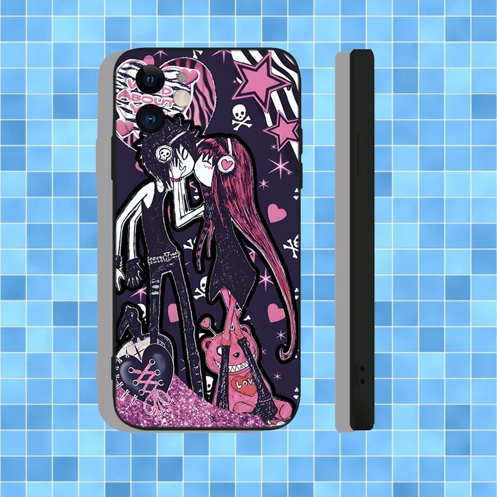 حافظة هاتف Love Black and Cute Emo Goth لهاتف iPhone 16,15,14,13,12,11,Pro,Max,Plus,X,XS,XR,SE,8,7,Mini,Soft Silicone Black Case #2