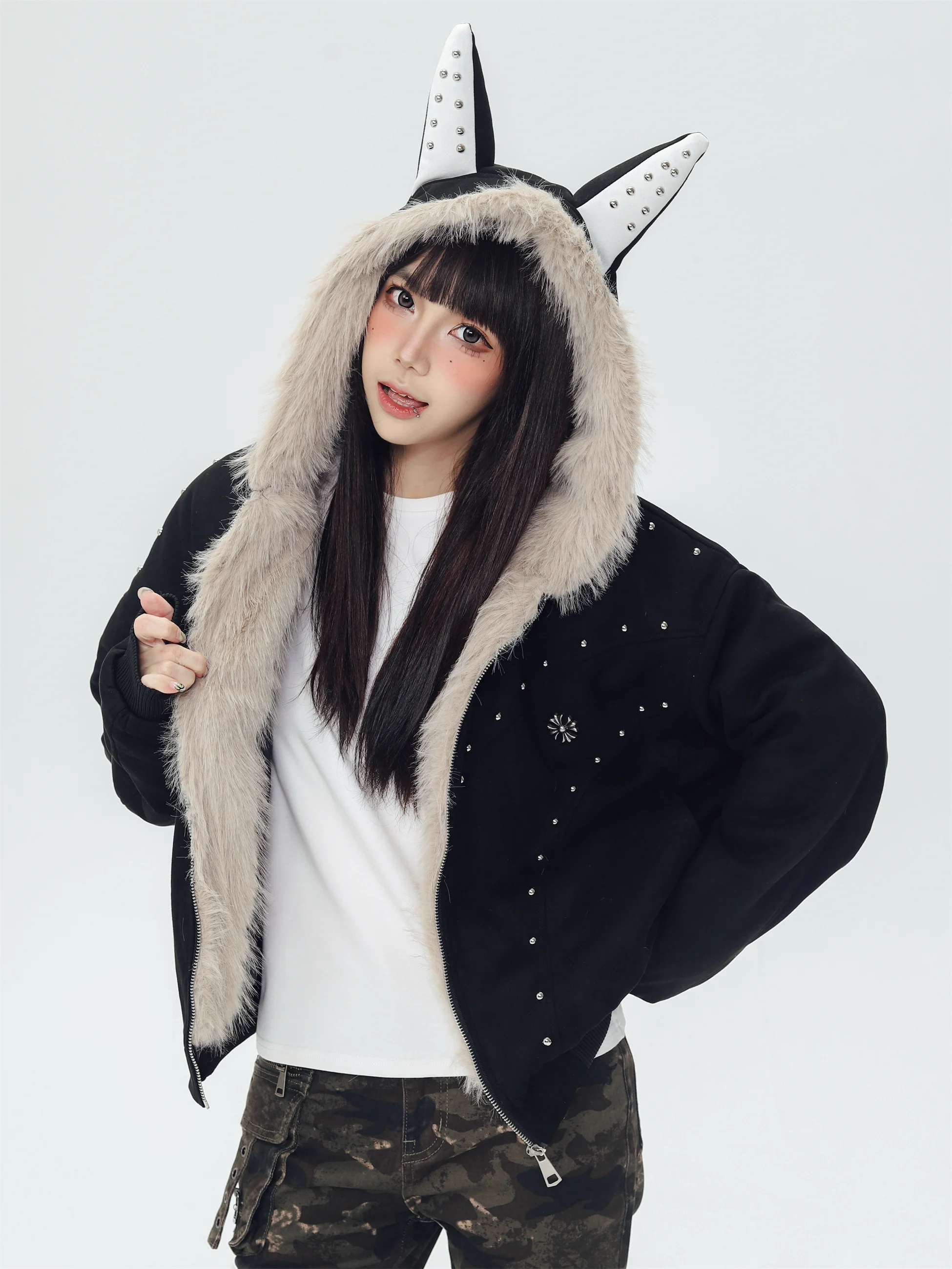 

Зимняя куртка KESOAK из американского хлопка со воротником из меха и вышивкой «Дьявол» для мужчин и женщин