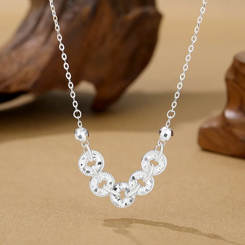

TIMESWIND Shining S925 Silver Five-Coin Pendant Women Auspicious Necklace with Certificate