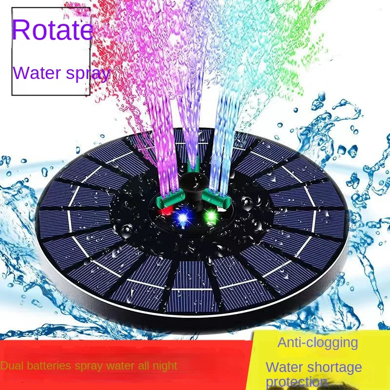 Double Battery Water Spray Hose Colorful Lights Solar Automatic Fountain Outdoor Courtyard Fish Pond Floating Small Fountain