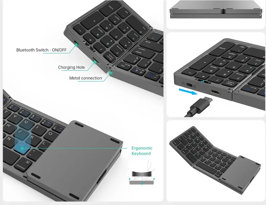 Imagem -03 - Três Vias Dobrável Teclado Bluetooth sem Fio Portátil para o Telefone Celular Tablet Samsung Huawei Apple