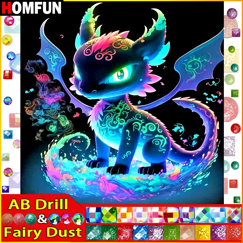 HOMFUN Fairy Dust AB 5D DIY Diamond Painting Cartoon Dragon Diamond Mosaic Embroidery Wall Decoration Rhinestone Pictures Gift