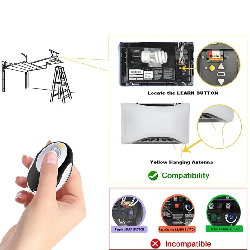 أجهزة التحكم عن بعد لفتح باب المرآب 891LM 893LM 950ESTD زر التعلم الأصفر الآمن 2.0 أجهزة التحكم عن بعد لفتح باب المرآب